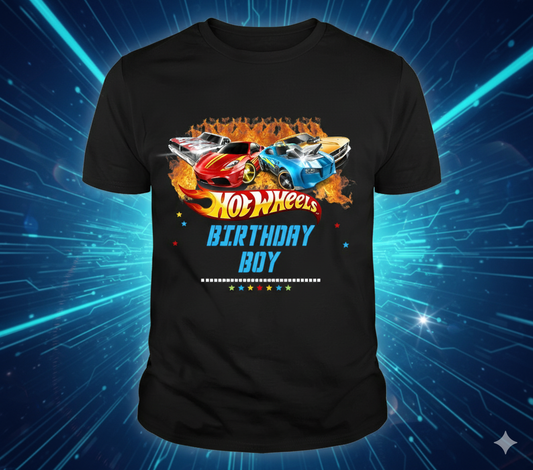 Hot Wheels Birthday Boy T-Shirt - Flaming Race Car