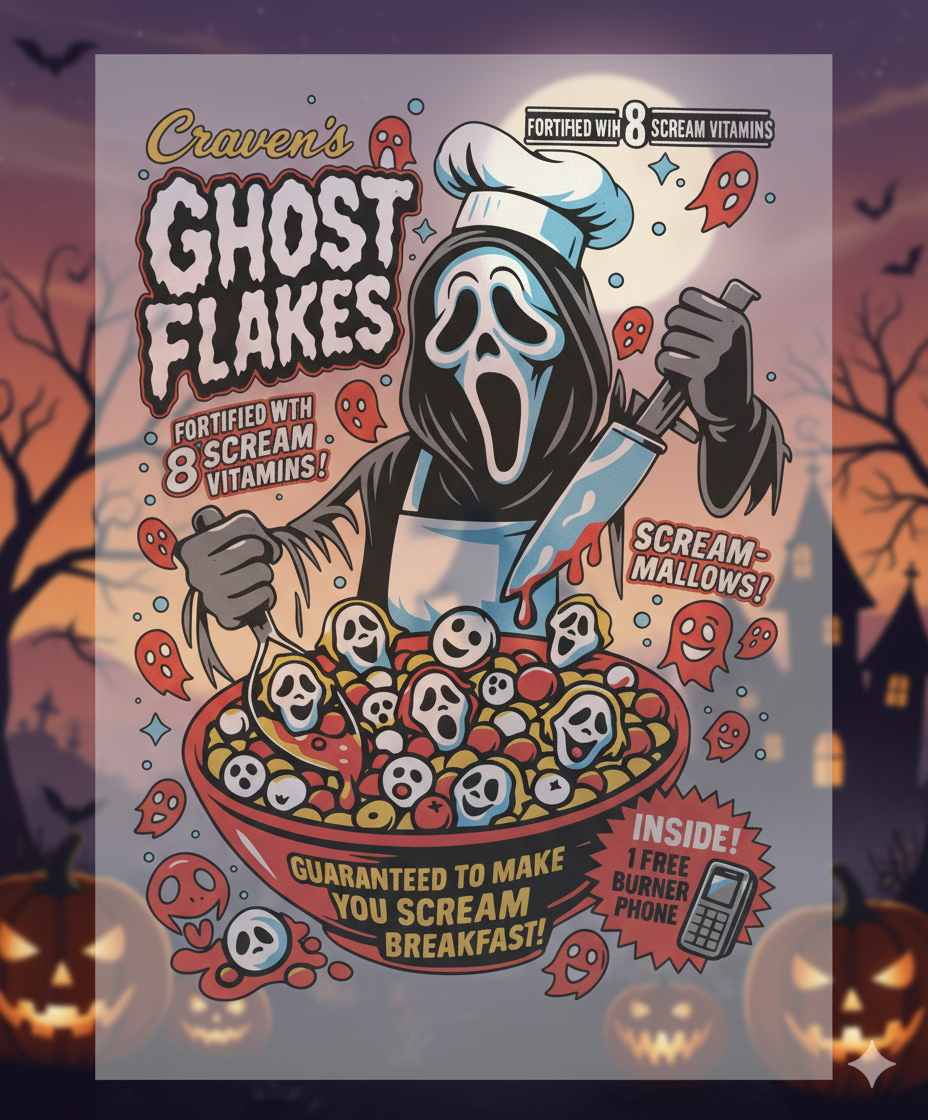 Ghostface Cereal Horror Movie Parody T-Shirt | DTF Transfer