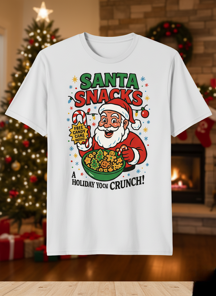 Santa's Snacks: A Holiday Yuletide Crunch!™ Retro Christmas Cereal T-Shirt