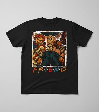Terrifyingly Fun Horror Movie Friends Tee | Spooky Slasher Character Shirt