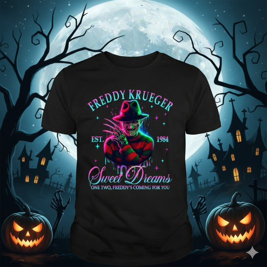 Freddy Krueger "Sweet Dreams" Neon Retro Horror T-Shirt | EST 1984