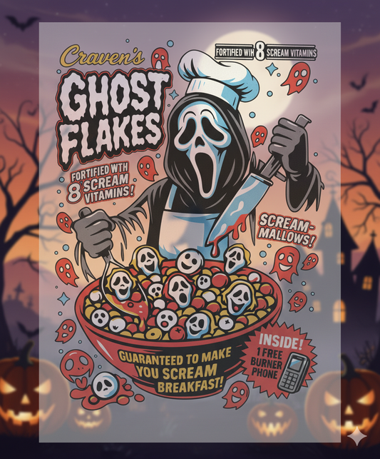 Ghostface Cereal Horror Movie Parody T-Shirt | DTF Transfer