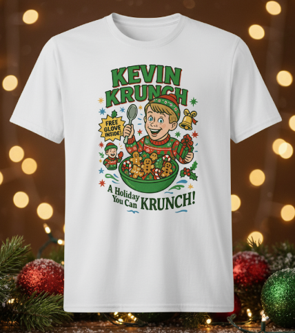 Kevin Krunch Home Alone T-Shirt | Funny Christmas Movie Cereal Tee | Holiday Gift for 90s Fans | Retro Cartoon Shirt