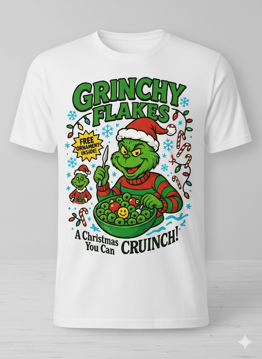 Grinchy Flakes: A Christmas You Can Crunch!™ Retro Holiday Cereal T-Shirt